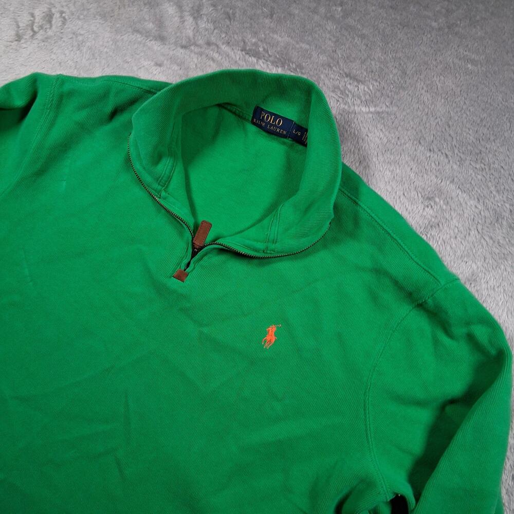 Polo Ralph Lauren Jacket Mens Large Green 1/4 Zip Cotton Pullover Casual Preppy